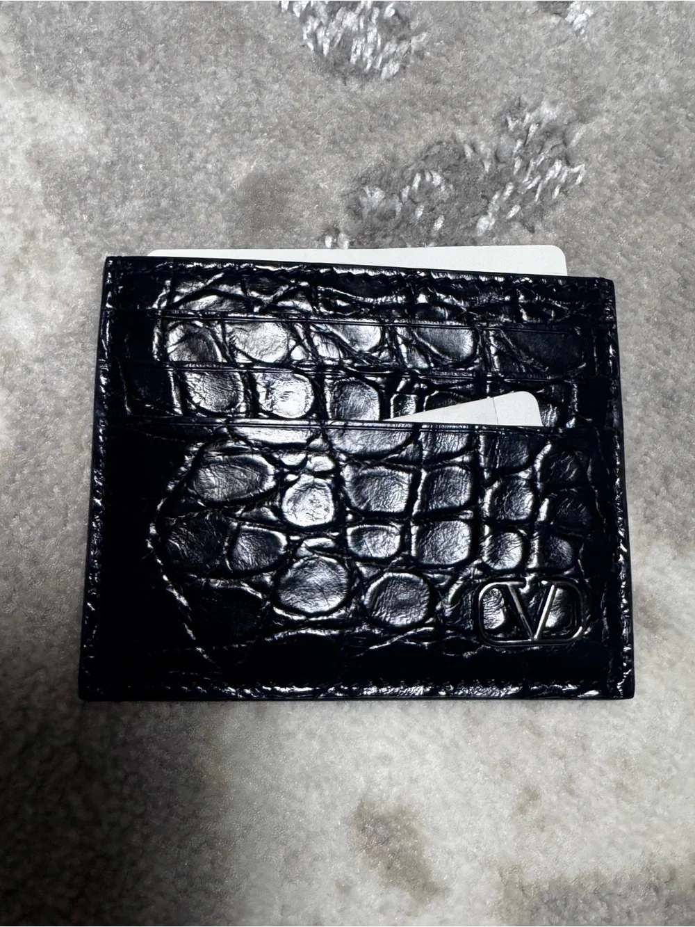 NWT!!! Valentino Black Croc-Embossed Leather Card Holder Sleeve